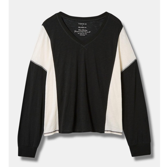 torrid Tops - Torrid Black Ivory Colorblock Long Sleeve Dolman Tee Shirt Size 3X